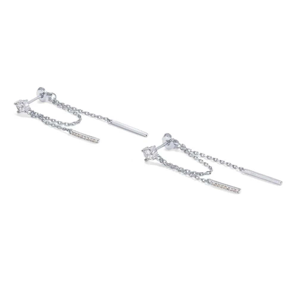 18K Gold Plated Sterling Silver Posts Drop Dangle Chain CZ Earrings White Gold